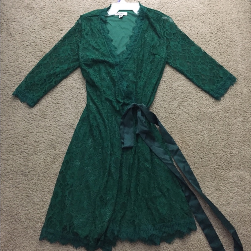 Beautiful forest green wrap dress.